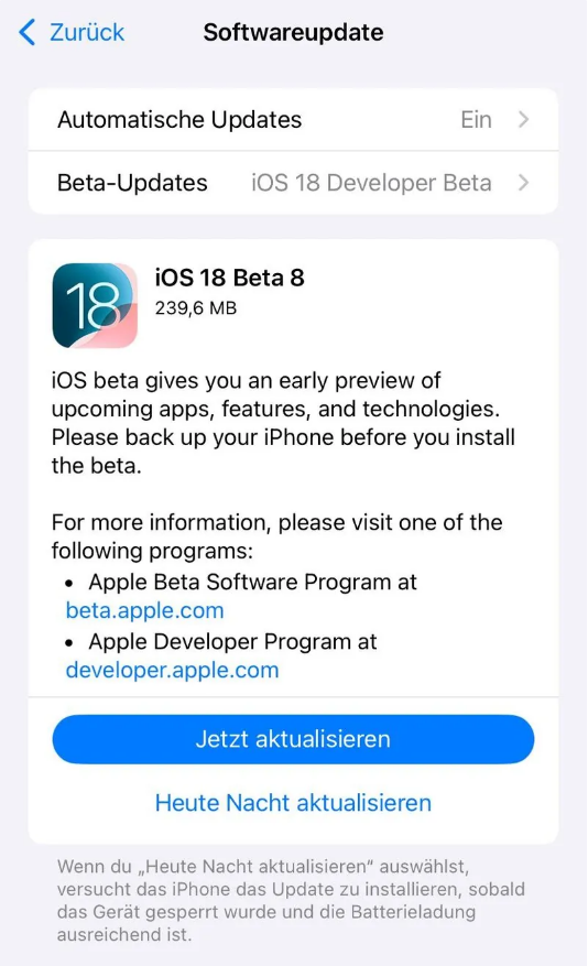 千阳苹果手机维修分享苹果 iOS / iPadOS 18 开发者预览版 Beta 8 发布 